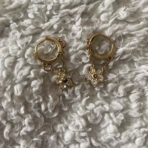 Gold Star Crystal Drop Hoop Earrings for Women